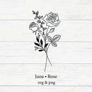 Bouquet di fiori del mese di nascita Svg, Rosa Svg, Fiore Svg, Floreale Svg, Fiore del mese di nascita, Fiore di nascita, Bouquet di fiori, fiore, fiori, tatuaggio, Svg, Png