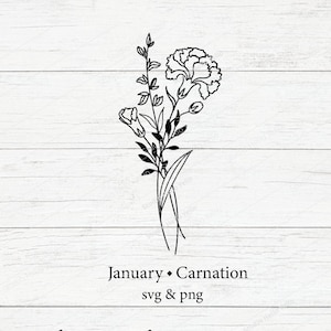 Bouquet di fiori del mese di nascita Svg, Fiore Svg, Floreale Svg, Fiore del mese di nascita, Fiore di nascita, Bouquet di fiori, fiore, fiori, tatuaggio, Svg, Png, garofano