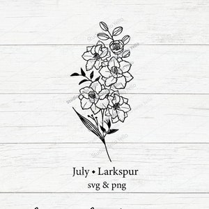 Geburtsmonat Blumenstrauß | Juli Rittersporn | Blumen-Svg Blumen-Svg-Geburts-Monats-Blume Geburtsblumenstrauß geschenke Blumen Tattoo-Svg Png