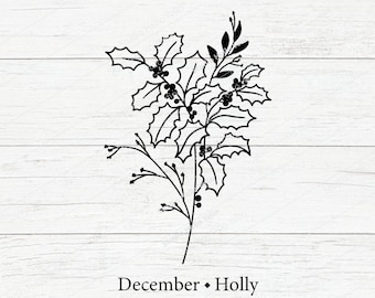 Birth Month Flower Bouquet Svg, Holly, Flower Svg, Floral Svg, Birth Month Flower,Birth flower,Flower Bouquet,flower,flowers,tattoo,Svg,Png