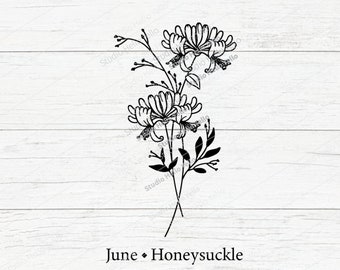 Geburtsmonat Blumenstrauß | Juni-Geißblatt | Blumen-Svg Blumen-Svg-Geburts-Monats-Blume Geburtsblumenstrauß Blumen