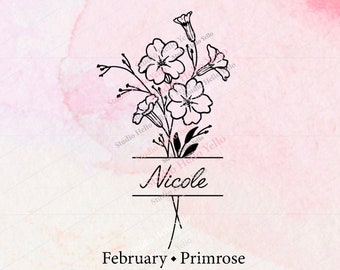 Birth Month Flower Bouquet Frame Svg Png | February Primrose | Flower Svg Floral Svg Birth Month Flower Birth flower Bouquet flowers Svg Png