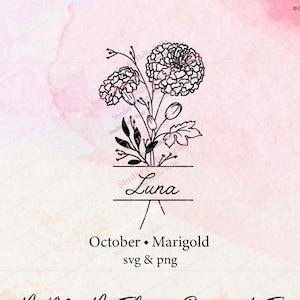 Marco de ramo de flores del mes de nacimiento Svg Png / Octubre Caléndula / Flor Svg Floral Svg Mes de nacimiento Flor Ramo de flores de nacimiento flores Svg Png