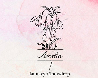 Birth Month Flower Bouquet Frame Svg Png | January Snowdrop | Flower Svg Floral Svg Birth Month Flower Birth flower Bouquet flowers Svg Png