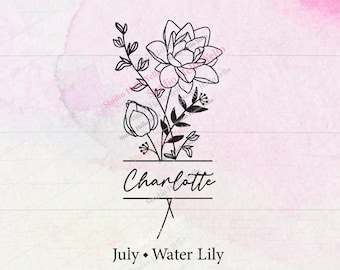 Birth Month Flower Bouquet Frame Svg, Birth Month Flower, Water Lily, Flower Svg, Birth flower, Flower Bouquet,flower,floral,frame,Svg,Png