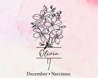 Birth Month Flower Bouquet Frame Svg Png | December Narcissus |Flower Svg Floral Svg Birth Month Flower Birth flower Bouquet flowers Svg Png