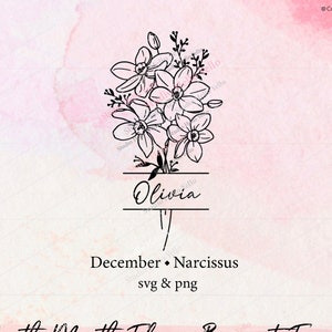 Geboortemaand bloem boeket Frame Svg Png | December narcis | Bloem Svg Floral Svg Geboortemaand Bloem Geboortebloem Boeket bloemen Svg Png