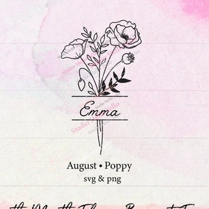Bouquet de fleurs du mois de naissance cadre Svg, fleur du mois de naissance, coquelicot Svg, fleur Svg, fleur de naissance, bouquet de fleurs, fleur, fleurs, floral, cadre, Svg, png