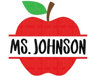 Marco de nombre de Apple Svg, monograma dividido de Apple, maestro svg, escuela svg, regreso a la escuela svg, png, dxf, archivo de corte, cricut, silueta, Glowforge