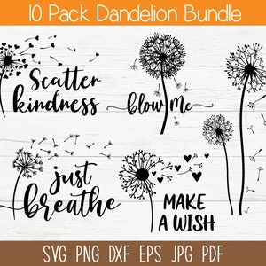 Paardebloem Svg bundel, paardebloem Svg, paardebloem Png, Clipart, Just Breathe Svg, paardebloem blazen Svg, Dxf, gesneden bestanden voor Cricut, silhouet