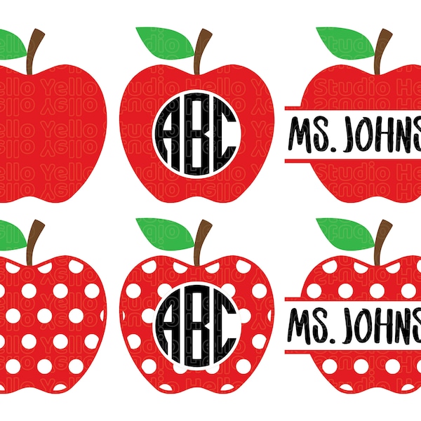 Apple Name Frame Svg Bundle, Apple Svg, Apple Clipart, Apple Monogram Svg, Teacher Svg, School Svg, Cut file, Cricut, Silhouette, Glowforge