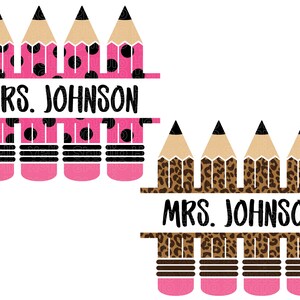Pencil Name Frame Svg Bundle, Leopard & Polkadot Pencil Name Frame, Pencil Split Monogram, Teacher svg, School Svg,Png,Dxf,Cricut,Silhouette