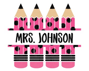 Polkadot Pencil Name Frame Svg, Pencil Name Frame Svg, Pencil Split Monogram Frame, Teacher Svg, School Svg, Png,Cricut,Silhouette,Glowforge