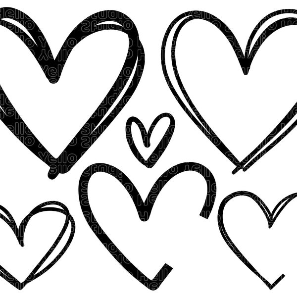 Lot de Svg coeur, Svg coeur, coeur dessiné à la main, Svg coeur ouvert, Doodle coeur Svg, croquis coeur Svg, amour Svg, Saint-Valentin Svg, Cricut, Png, Dxf