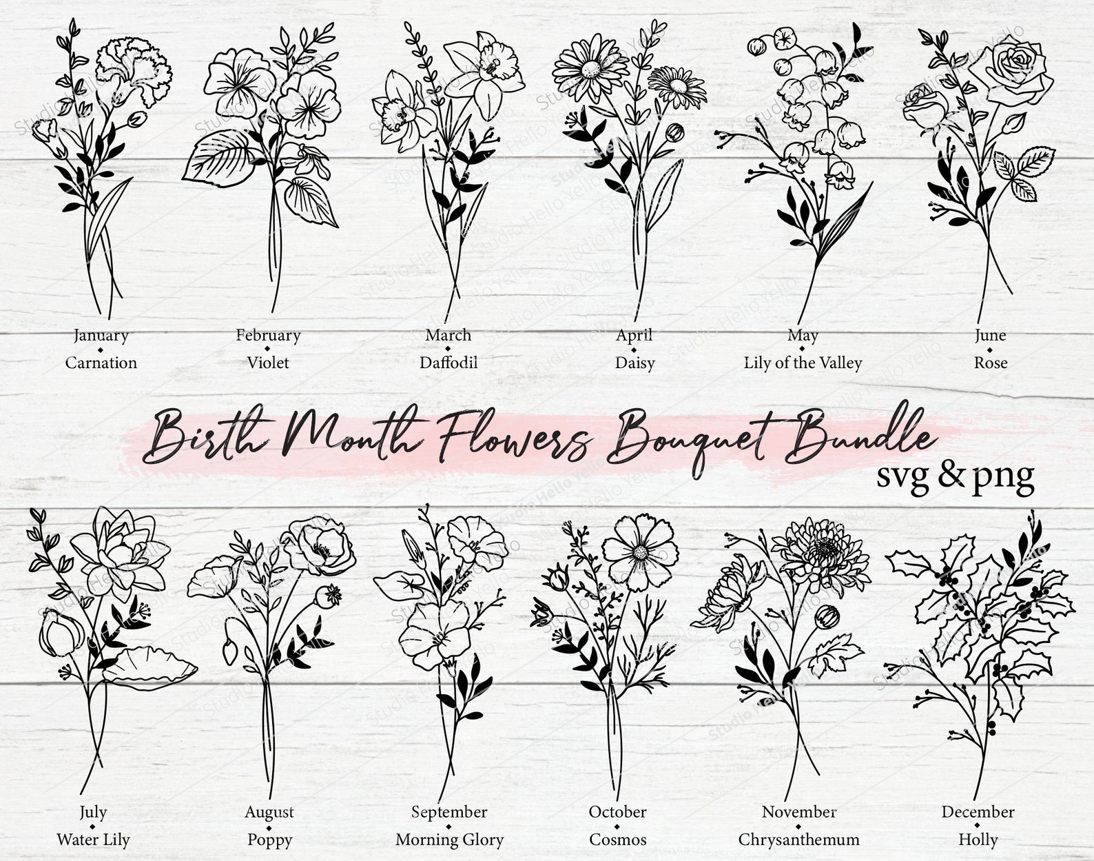 Bouquet de fleurs du mois de naissance Svg Bundle Fleur du Etsy France