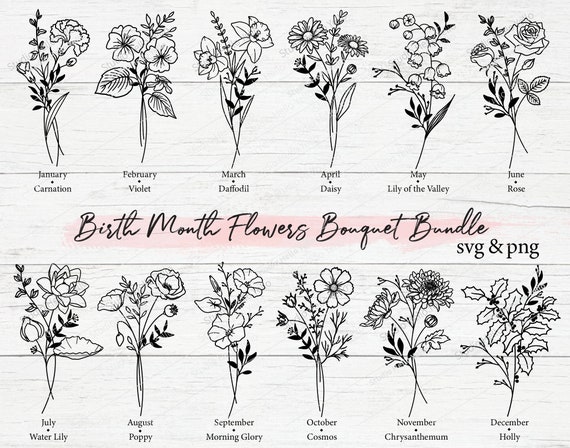 Birth Month Flower Bouquet Svg Bundle Birth Month Flower - Etsy