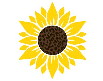 Girasol SVG, Flor SVG, Girasol Leopardo, Descarga digital, Clipart, Girasol Desgastado, Archivo SVG Cricut, PNG, DXF, Silueta, Cameo