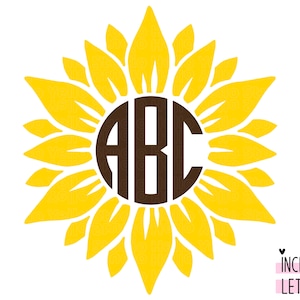 Sunflower Monogram SVG Bundle, Sunflower Svg, Circle Monogram Letters SVG, Monogram Frame Alphabet, Cut File for Cricut, Png, Dxf, Glowforge