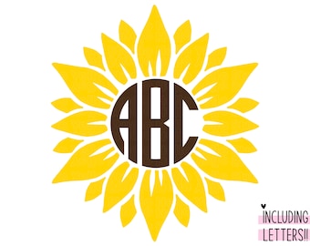 Sunflower Monogram SVG Bundle, Sunflower Svg, Circle Monogram Letters SVG, Monogram Frame Alphabet, Cut File for Cricut, Png, Dxf, Glowforge