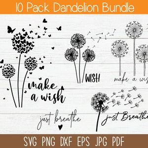 Dandelion Svg Bundle, Dandelion Svg, Dandelion Png, Clipart, Just Breathe Svg, Dandelion Blowing Svg, Dxf, Cut files for Cricut, Silhouette image 2