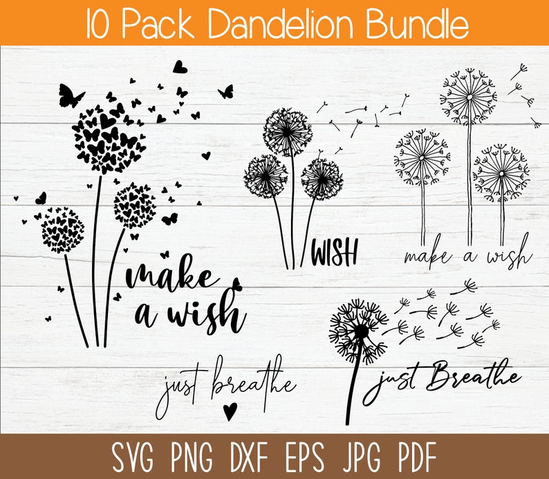 Dandelion Svg Bundle, Dandelion Svg, Dandelion Png, Clipart, Just Breathe Svg, Dandelion Blowing Svg, Dxf, Cut files for Cricut, Silhouette image 2