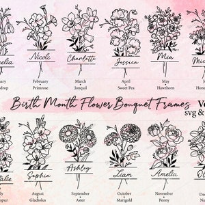Birth Month Flower Bouquet Frame Svg Png Bundle Vol.2 | Birth Month Flower Floral Svg Birth Flower Bouquet flowers teacher mom gift Svg Png