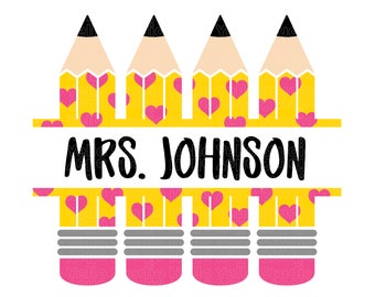 Heart Pencil Name Frame Svg, Pencil Name Frame Svg, Pencil Split Monogram Frame, Teacher Svg, School Svg, Png, Cricut,Silhouette,Glowforge