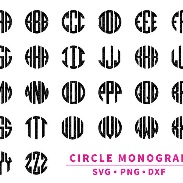 Circle Monogram Letters SVG, Monogram Alphabet, Cut File for Cricut, Glowforge, Silhouette, Digital download, clipart, cut file Svg, Png,Dxf