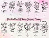 Birth Month Flower Bouquet Frame Svg Bundle, Birth Month Flower, Flower Svg, Birth flower,Flower Bouquet,flower,flowers,floral,frame,Svg,Png
