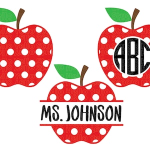 Polkadot Apple Svg Bundle, Apple Svg, Apple Name Frame svg, Apple Monogram Teacher Appreciation gift SVG PNG DXF Cricut Silhouette Glowforge