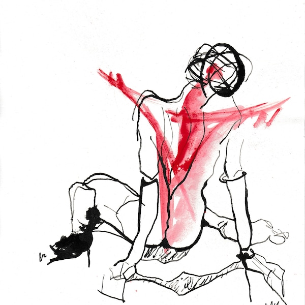 Akt Rot Zeichnung Malerei A4 Frau Rücken Modern Contemporary Art Düster Romantik Melancholie Feminismus Frauenkörper Nacktheit Blut