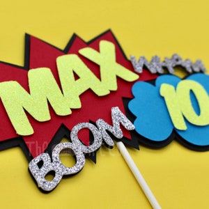 Personalised Superhero Cake Topper, Comic Book, Cartoon, Pop Art, Custom Name, Teenage, Adult, Children’s Birthday, First Birthday Party