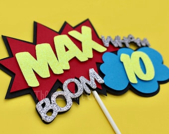 Adorno personalizado para tarta de cumpleaños de superhéroe, decoración para fiesta de cómics