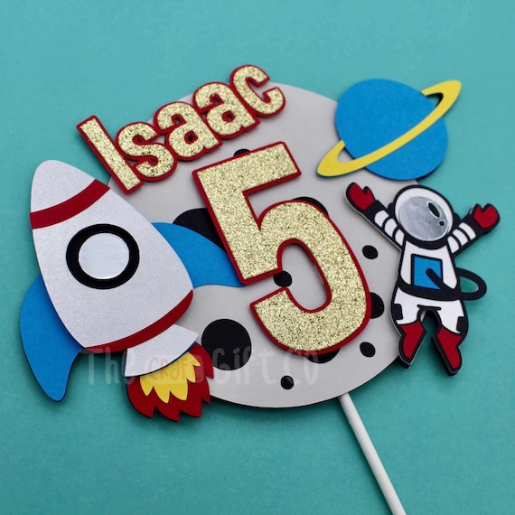 Personalised Spaceman Cake Topper, Astronaut, Space, Rocket Ship, Moon, Custom Name, Children’s Birthday Cake, First Birthday Party