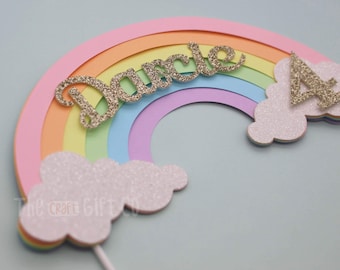 Personalised Large Pastel Rainbow Cake Topper, Custom Name, Birthday, First Birthday Party