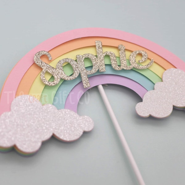 Personalised Small Pastel Rainbow Cake Topper, Custom Name, Birthday, First Birthday Party