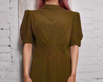 Vintage 1950s Olive Green Crepey Dress