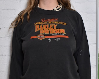 Vintage 1980s "Harley Davidson" 3D Emblem Black Sweatshirt
