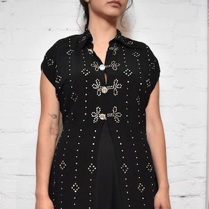 Vintage 1930s Rhinestone Black Dress Top