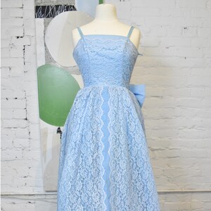 Vintage 1950s Powder Blue Lace Tiered Evening Gown