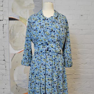 Vintage 1960s Abstract Blue Floral Nylon Dress and Bolero Jacket