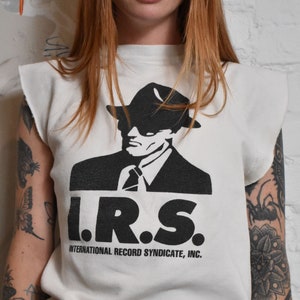 Vintage 1980s I.R.S. International Record Syndicate Cropped Sleeve Sweatshirt image 1