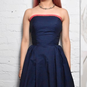 Vintage 1960s Navy Blue With Studded Strapless Dress image 1