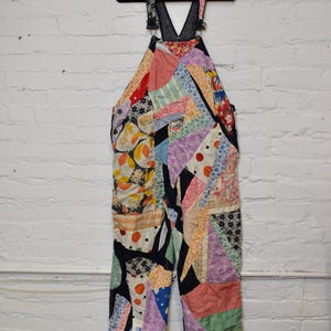 Vintage 1950s Darkwash Denim Overalls W/Patchwork Feedsack Fabric