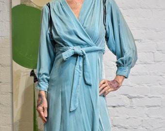 Vintage 1940s/50s "Sally Linn" Sky Blue Velvet Wrap Dress