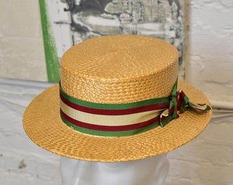 Antique Gordon Straw Boater Hat, Size 6 7/8, Gatsby Era  display picture 1