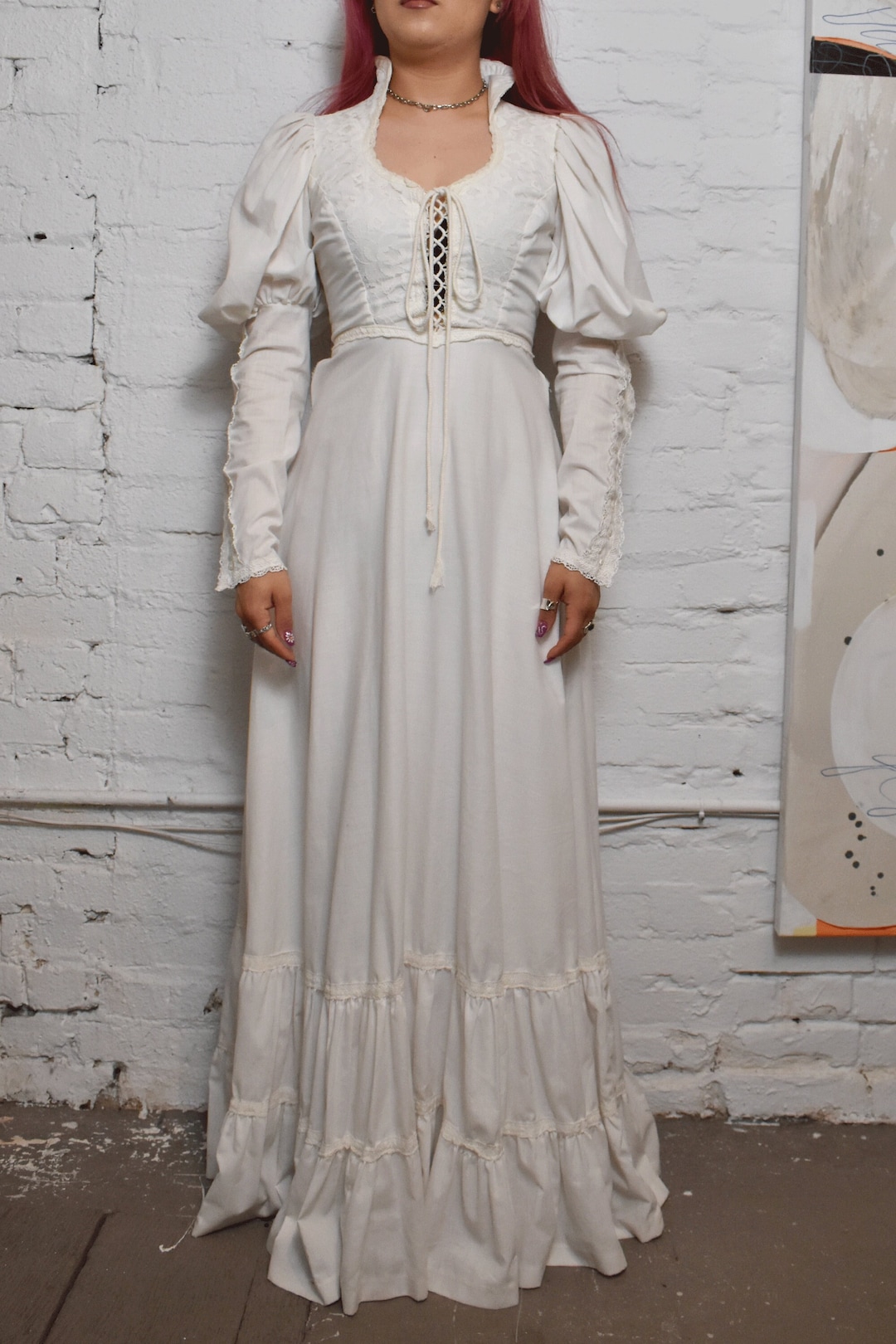 Buy Vintage 1970s gunne Sax White Cotton Crochet Prairie Dress Online ...