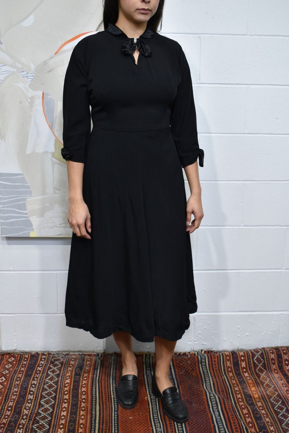 Vintage 1950 s Black Rayon Dress With Satin Bow and Trim Etsy Canada