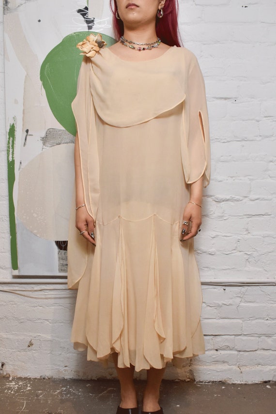 Vintage 1920s Cream Semi-Sheer Mesh Dress