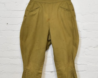 Pantalon Vintage Années 1930 - Vert Olive, Taille 32 X 24 - Style Breeches